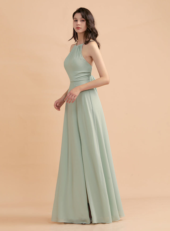 Jewel Sleeveless Slit Chiffon Floor-Length Dress-koscy