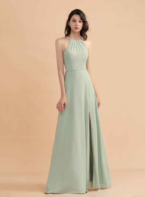 Jewel Sleeveless Slit Chiffon Floor-Length Dress-koscy