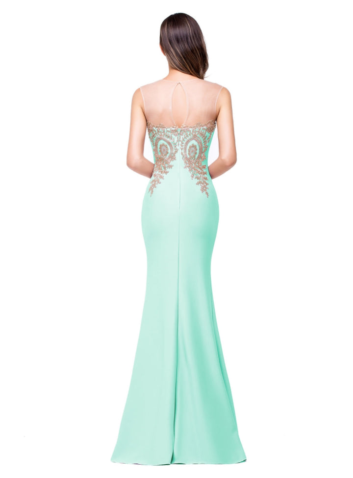 Mermaid Floor-Length Sheer Floor Length Dresses with Rhinestone Appliques-koscy