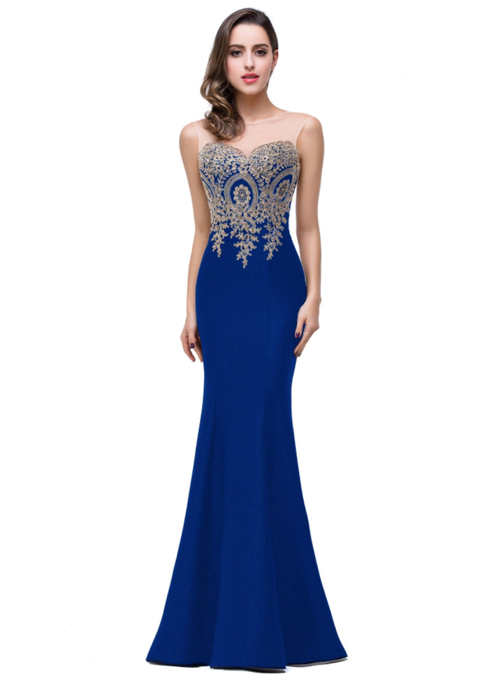 Mermaid Floor-Length Sheer Floor Length Dresses with Rhinestone Appliques-koscy