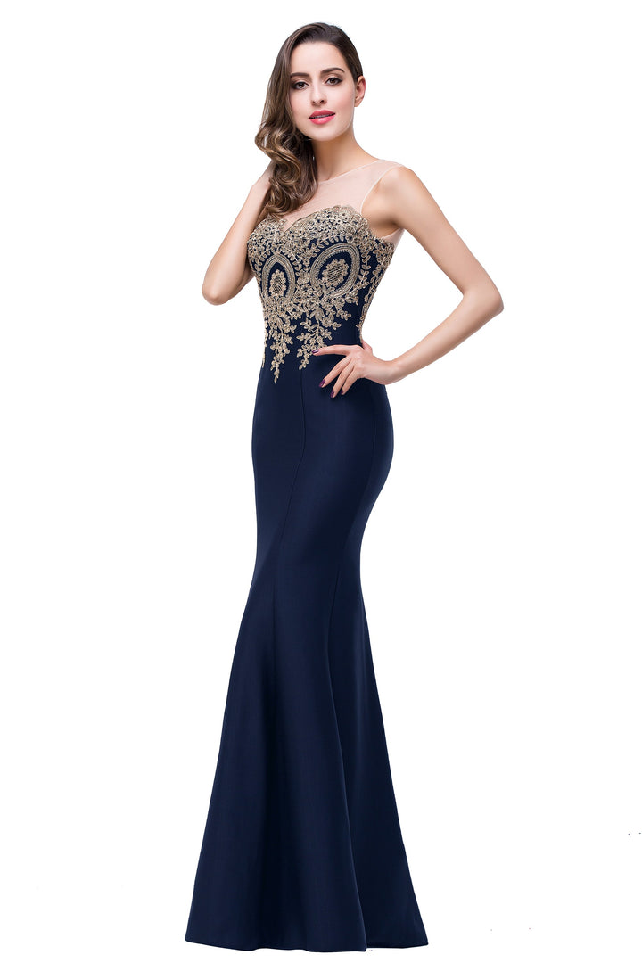 Mermaid Floor-Length Sheer Floor Length Dresses with Rhinestone Appliques-koscy