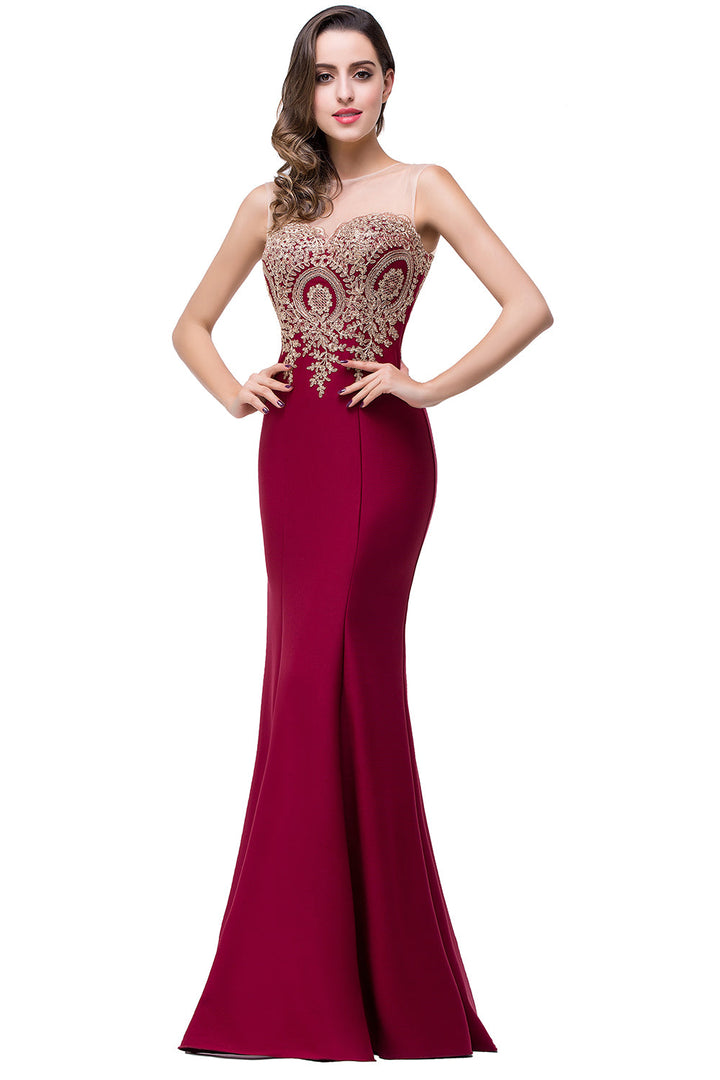 Mermaid Floor-Length Sheer Floor Length Dresses with Rhinestone Appliques-koscy