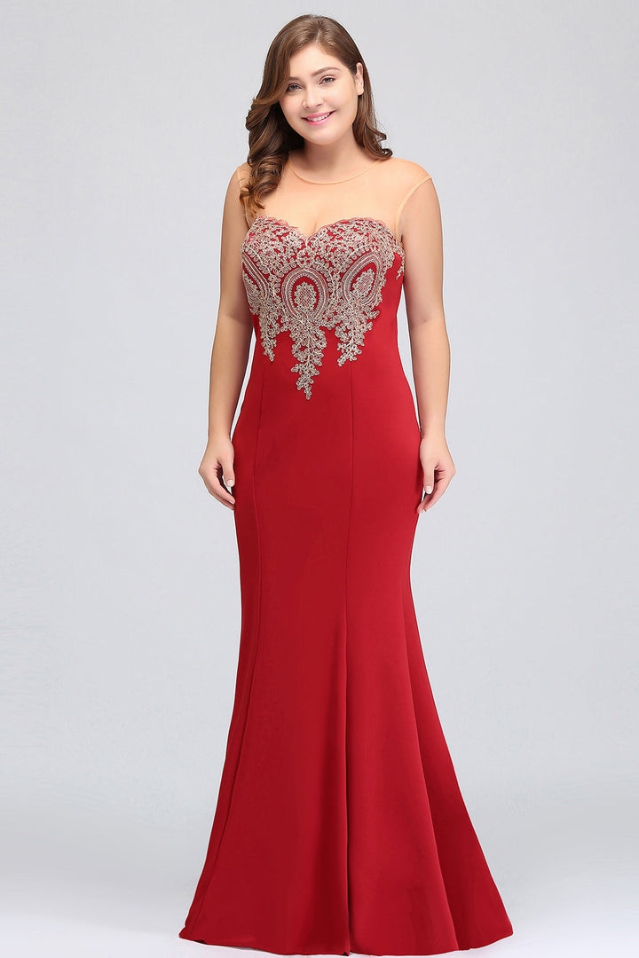 Mermaid Floor-Length Sheer Floor Length Dresses with Rhinestone Appliques-koscy