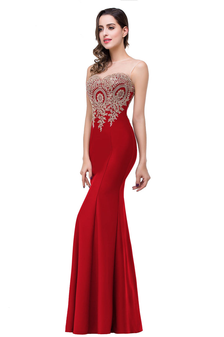 Mermaid Floor-Length Sheer Floor Length Dresses with Rhinestone Appliques-koscy