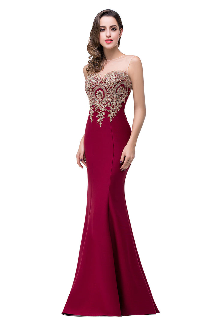 Mermaid Floor-Length Sheer Floor Length Dresses with Rhinestone Appliques-koscy