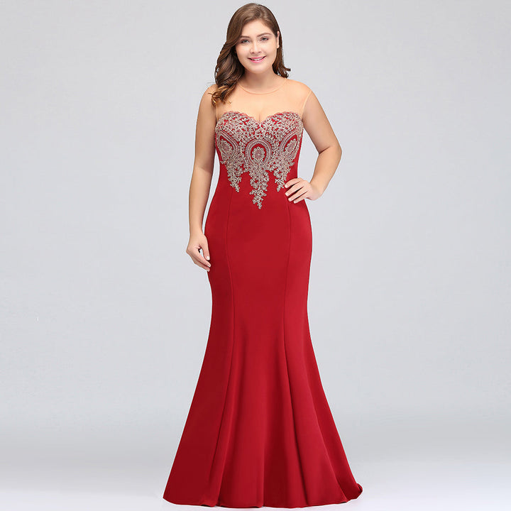 Mermaid Floor-Length Sheer Floor Length Dresses with Rhinestone Appliques-koscy