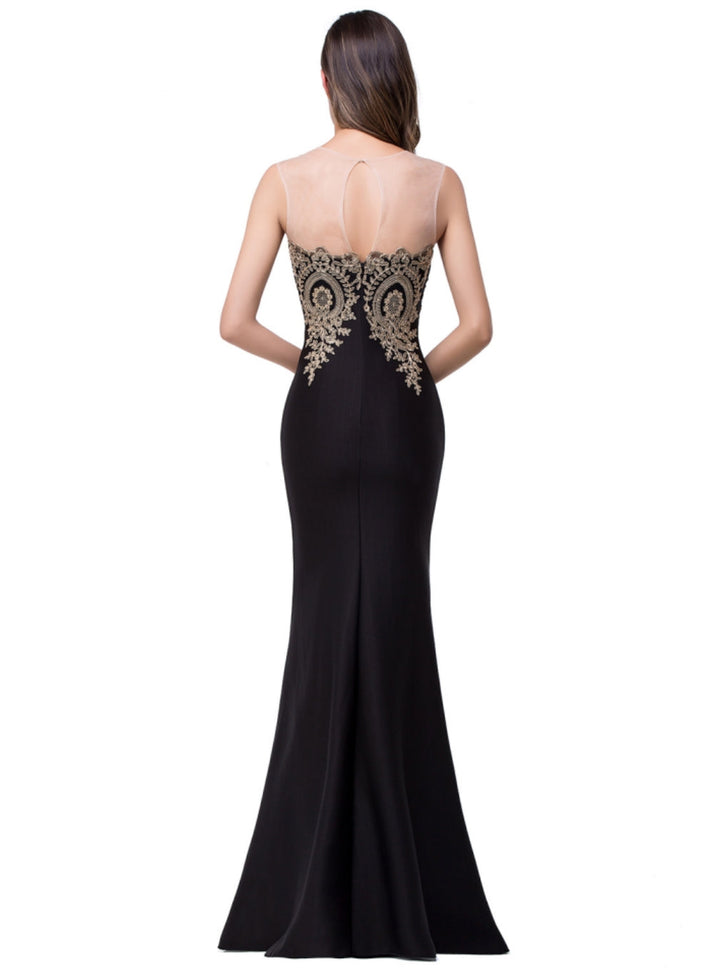 Mermaid Floor-Length Sheer Floor Length Dresses with Rhinestone Appliques-koscy