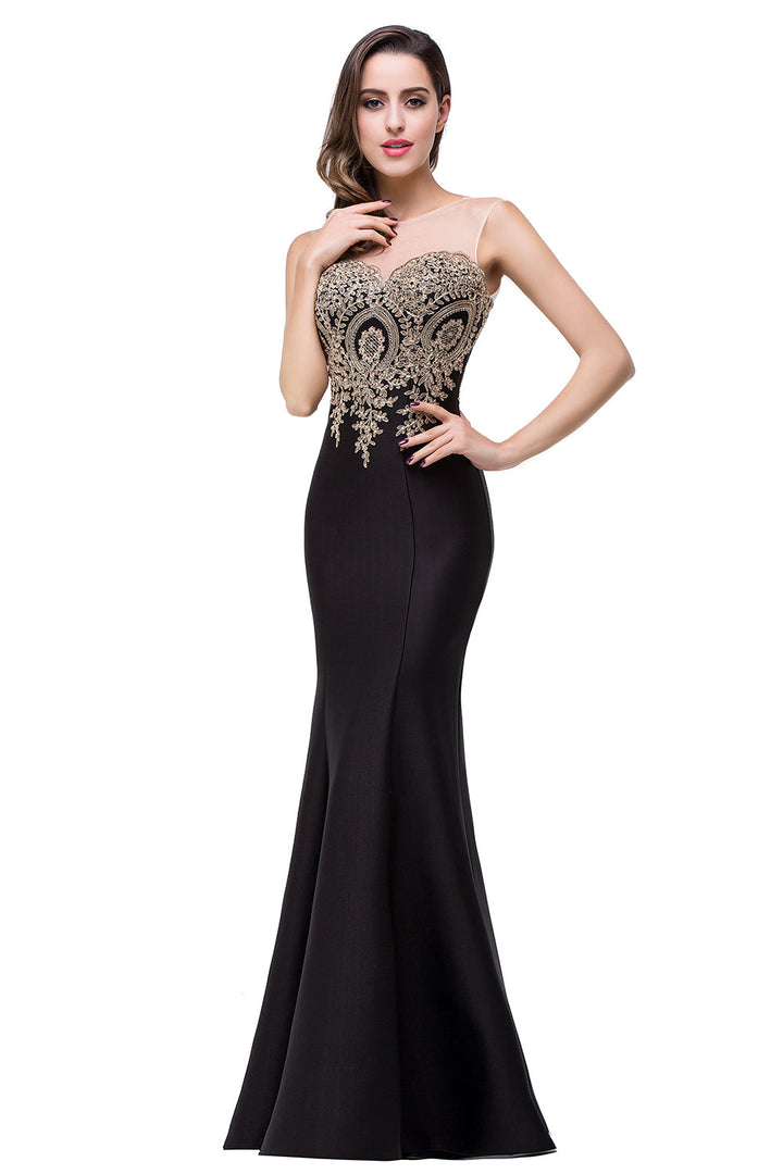 Mermaid Floor-Length Sheer Floor Length Dresses with Rhinestone Appliques-koscy