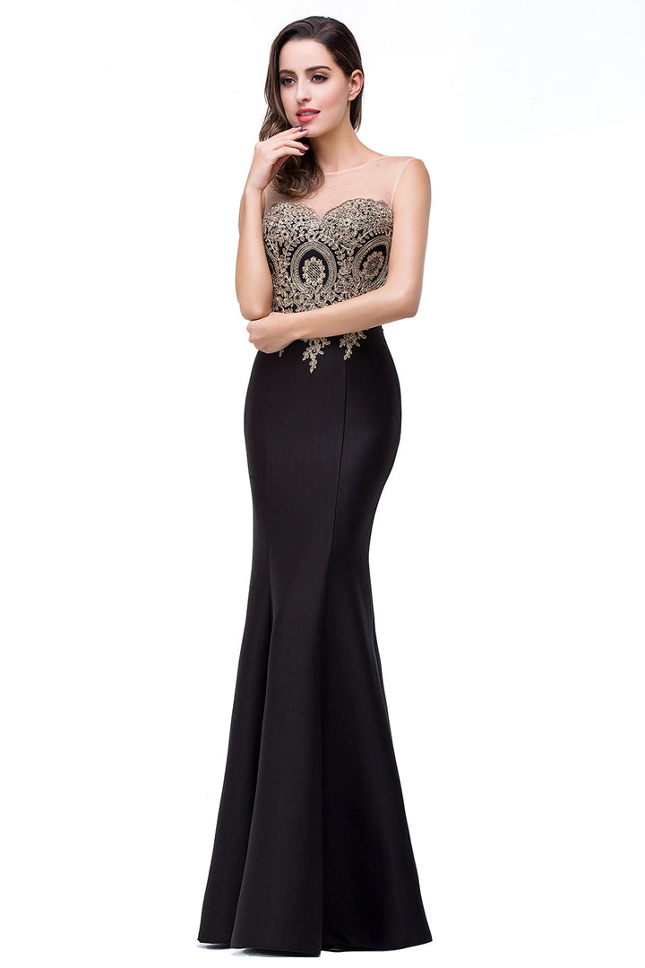 Mermaid Floor-Length Sheer Floor Length Dresses with Rhinestone Appliques-koscy