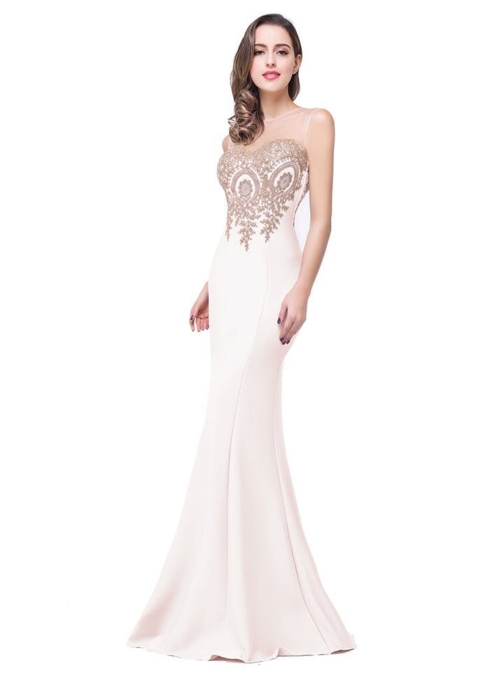 Mermaid Floor-Length Sheer Floor Length Dresses with Rhinestone Appliques-koscy