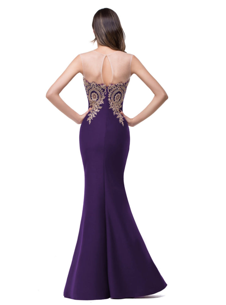 Mermaid Floor-Length Sheer Floor Length Dresses with Rhinestone Appliques-koscy