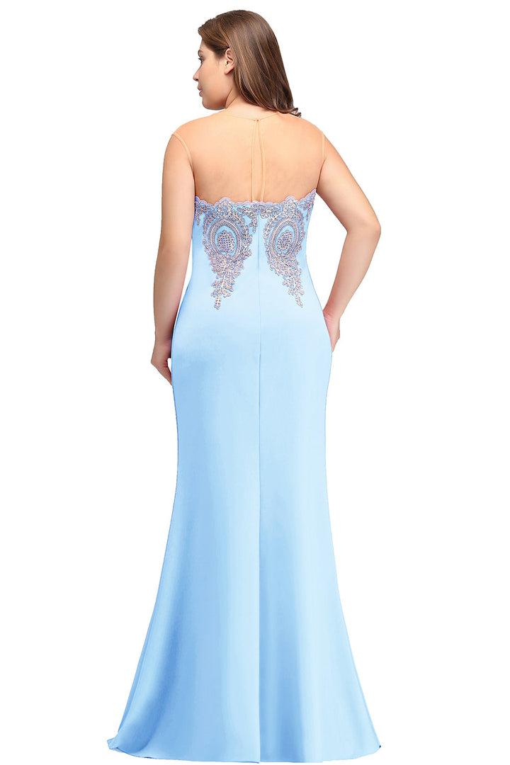 Mermaid Floor-Length Sheer Floor Length Dresses with Rhinestone Appliques-koscy