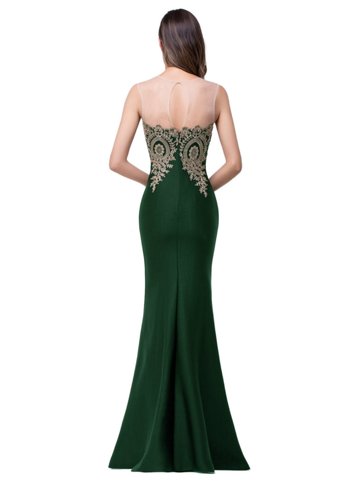 Mermaid Floor-Length Sheer Floor Length Dresses with Rhinestone Appliques-koscy