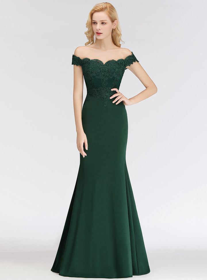 Mermaid Off-the-Shoulder Lace Floor-Length Dress with Appliques-koscy