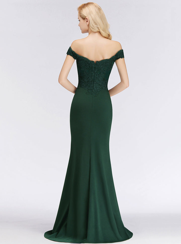 Mermaid Off-the-Shoulder Lace Floor-Length Dress with Appliques-koscy