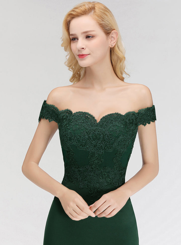 Mermaid Off-the-Shoulder Lace Floor-Length Dress with Appliques-koscy