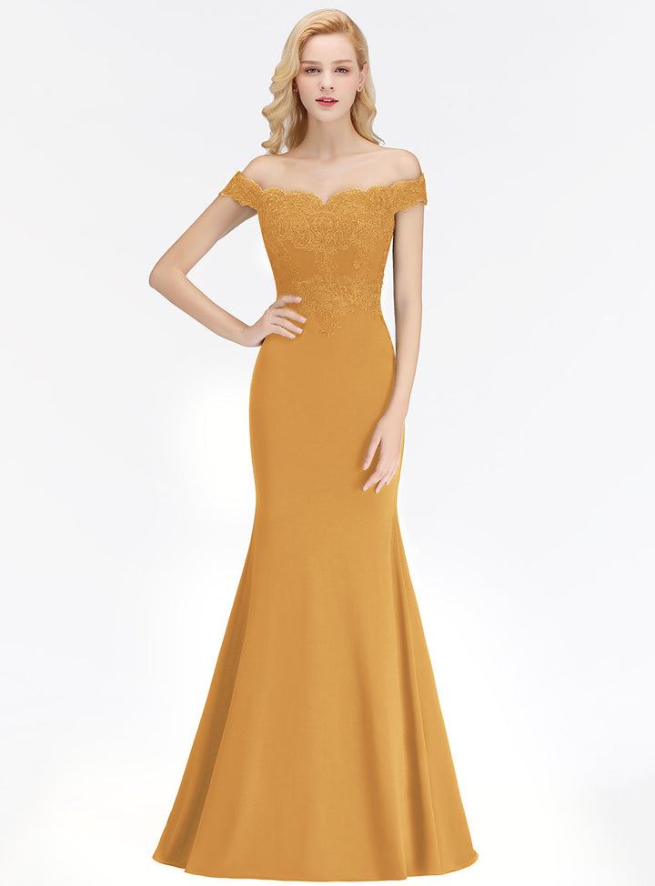 Mermaid Off-the-Shoulder Lace Floor-Length Dress with Appliques-koscy