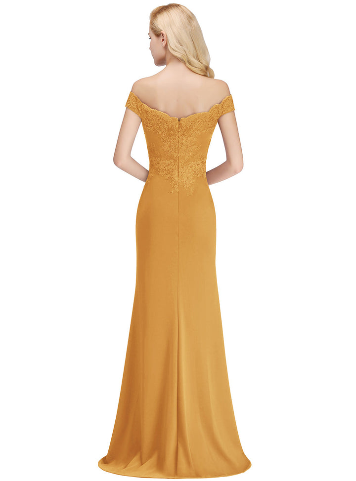 Mermaid Off-the-Shoulder Lace Floor-Length Dress with Appliques-koscy