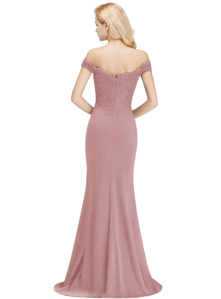 Mermaid Off-the-Shoulder Lace Floor-Length Dress with Appliques-koscy