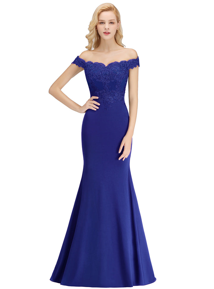 Mermaid Off-the-Shoulder Lace Floor-Length Dress with Appliques-koscy