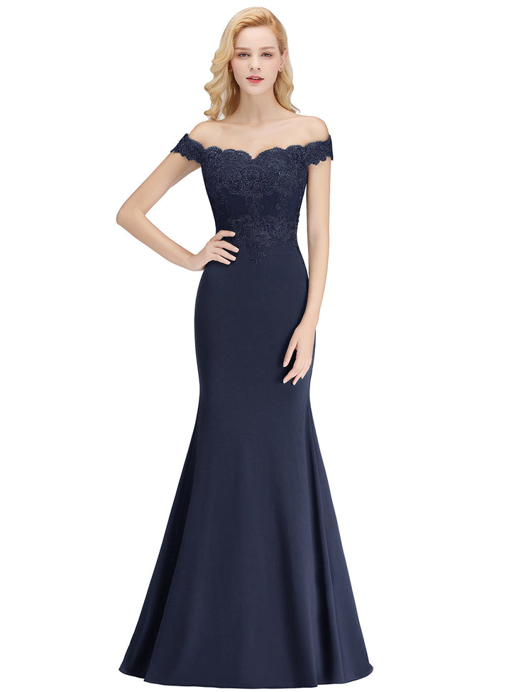 Mermaid Off-the-Shoulder Lace Floor-Length Dress with Appliques-koscy