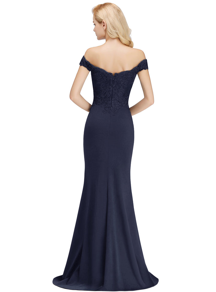 Mermaid Off-the-Shoulder Lace Floor-Length Dress with Appliques-koscy