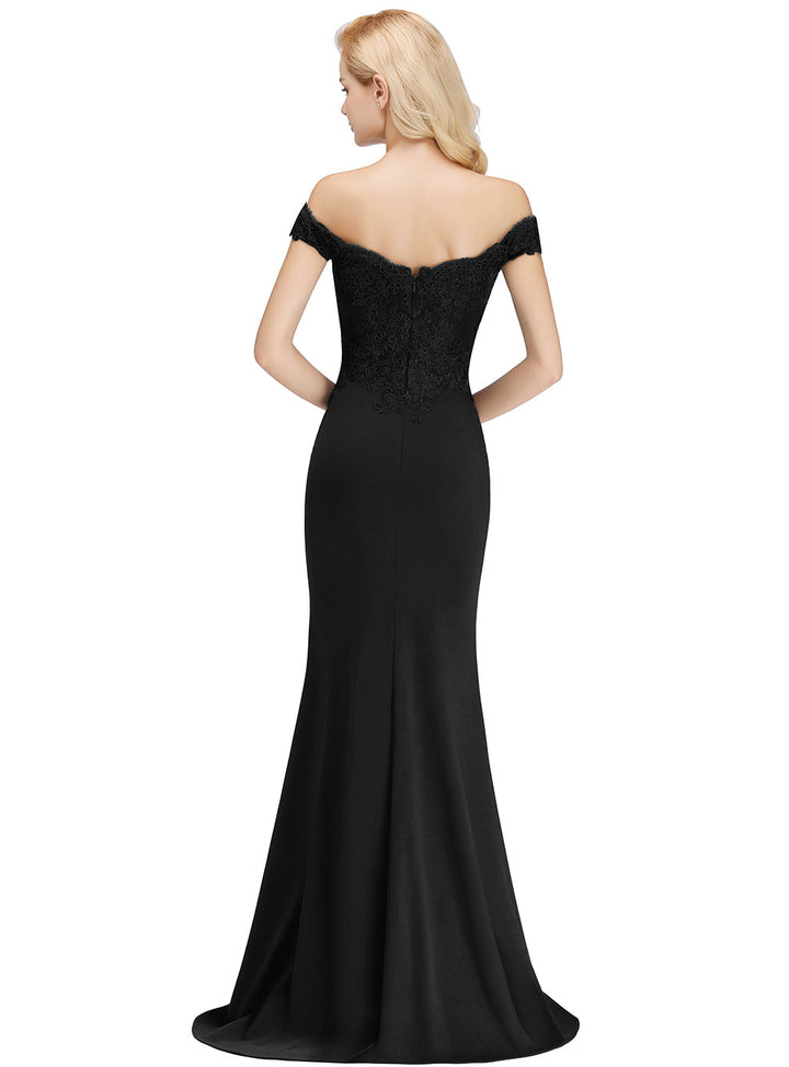 Mermaid Off-the-Shoulder Lace Floor-Length Dress with Appliques-koscy