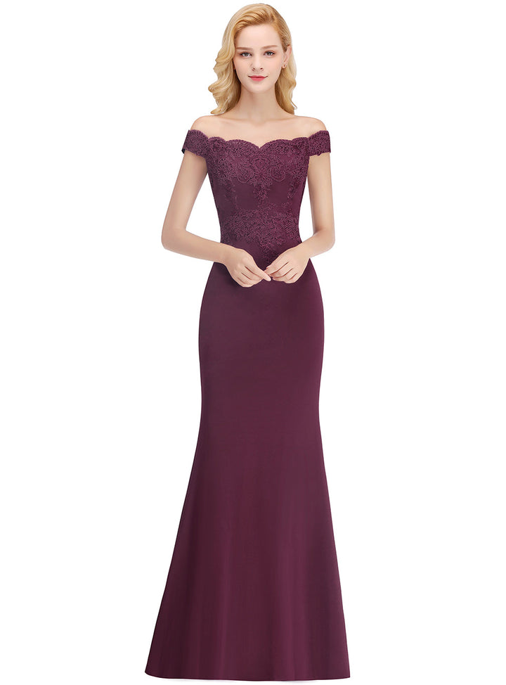 Mermaid Off-the-Shoulder Lace Floor-Length Dress with Appliques-koscy