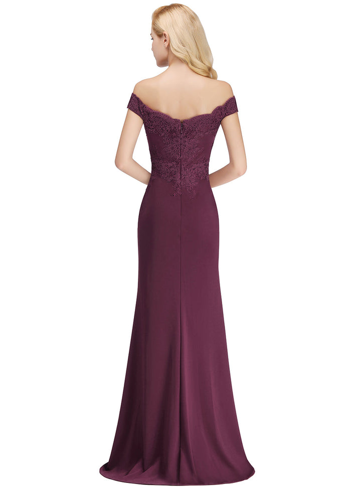 Mermaid Off-the-Shoulder Lace Floor-Length Dress with Appliques-koscy