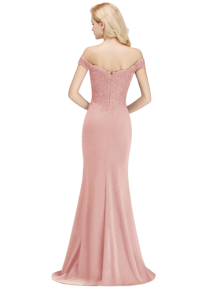 Mermaid Off-the-Shoulder Lace Floor-Length Dress with Appliques-koscy