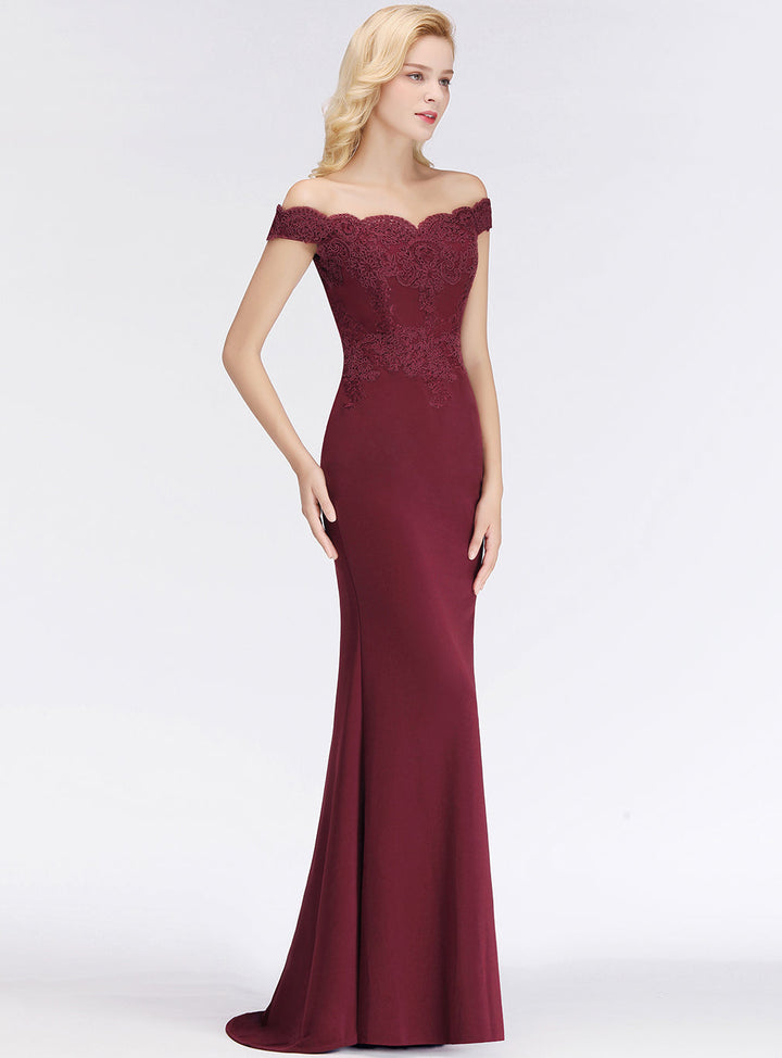 Mermaid Off-the-Shoulder Lace Floor-Length Dress with Appliques-koscy