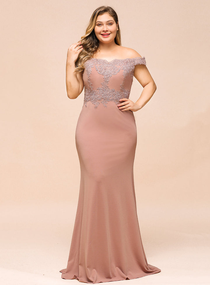 Mermaid Off-the-Shoulder Lace Floor-Length Dress with Appliques-koscy