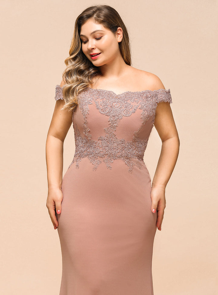 Mermaid Off-the-Shoulder Lace Floor-Length Dress with Appliques-koscy