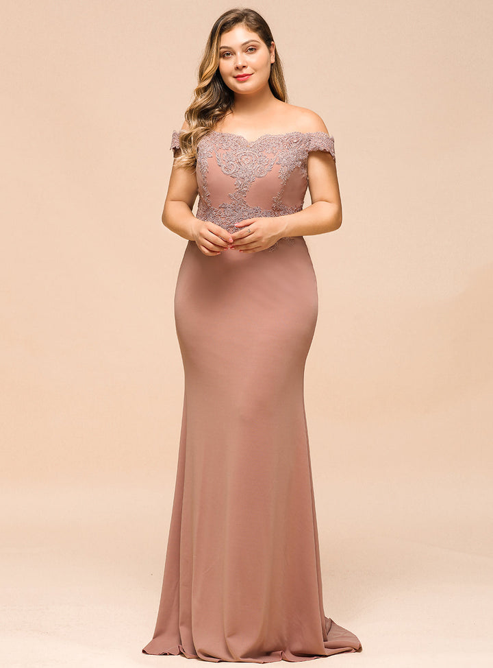 Mermaid Off-the-Shoulder Lace Floor-Length Dress with Appliques-koscy