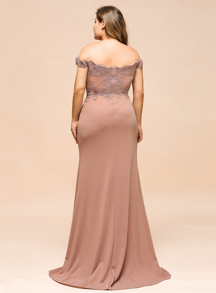 Mermaid Off-the-Shoulder Lace Floor-Length Dress with Appliques-koscy