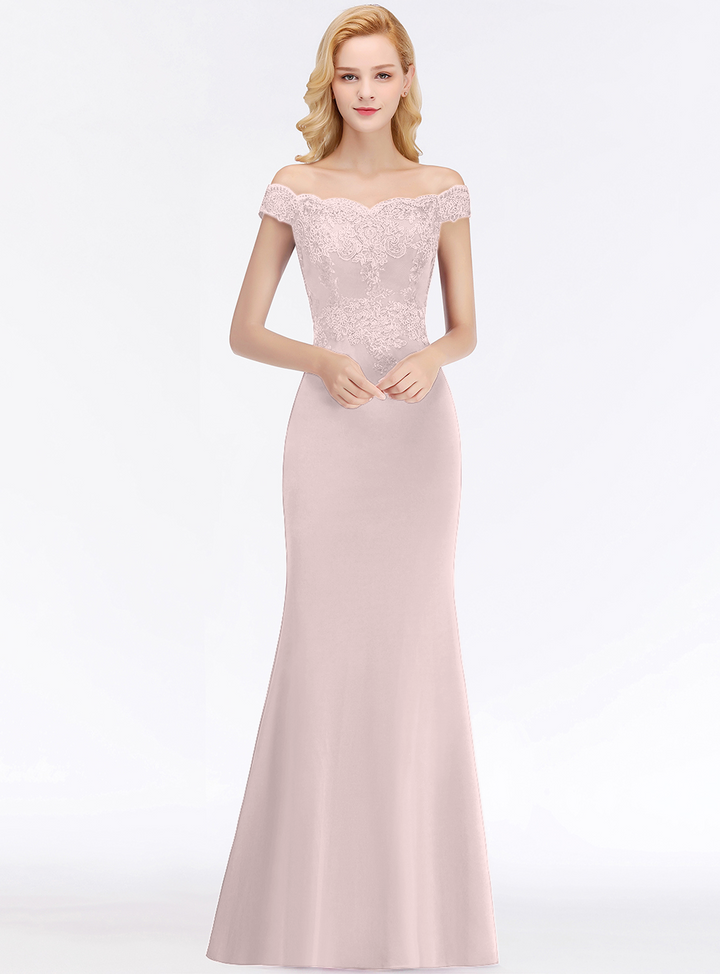 Mermaid Off-the-Shoulder Lace Floor-Length Dress with Appliques-koscy