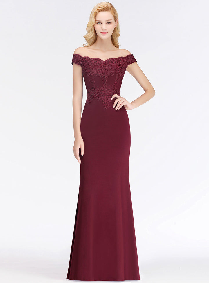 Mermaid Off-the-Shoulder Lace Floor-Length Dress with Appliques-koscy