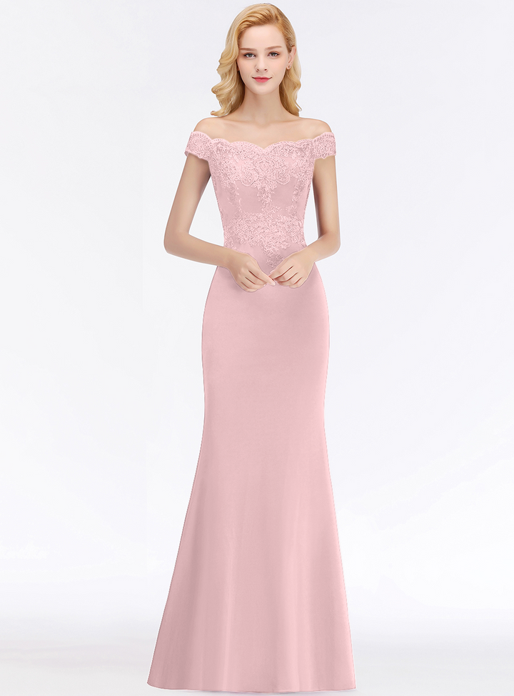 Mermaid Off-the-Shoulder Lace Floor-Length Dress with Appliques-koscy