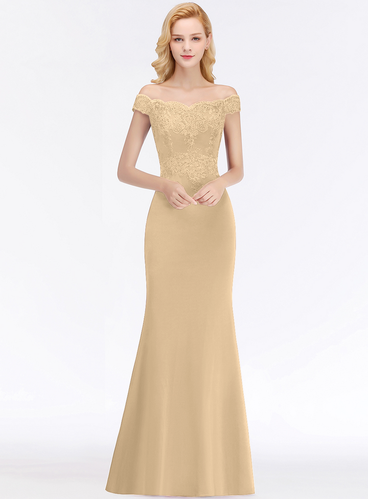 Mermaid Off-the-Shoulder Lace Floor-Length Dress with Appliques-koscy