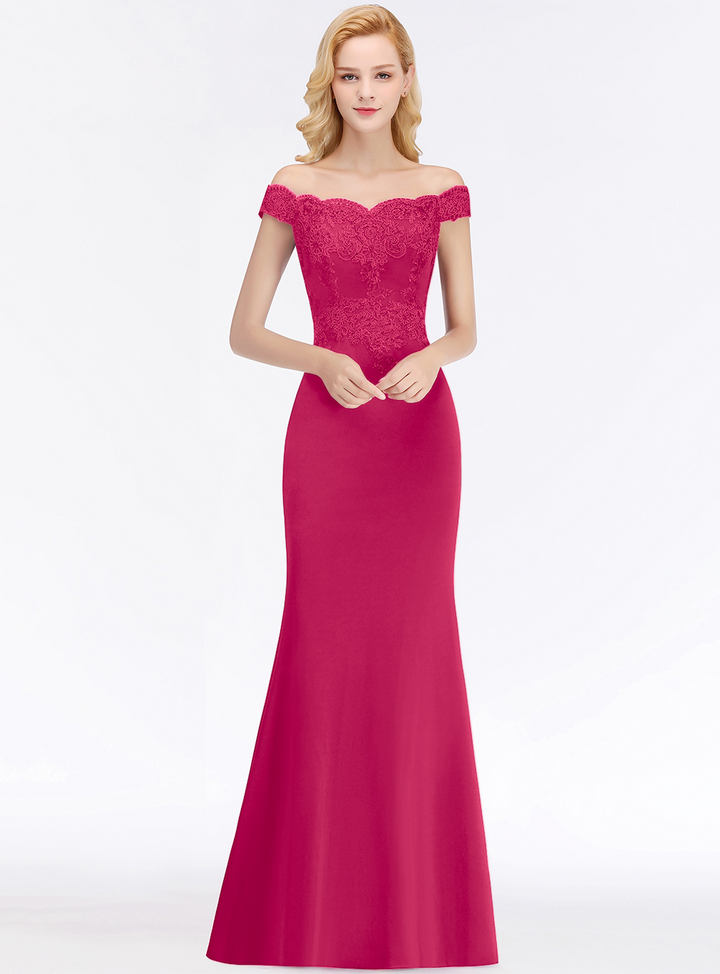 Mermaid Off-the-Shoulder Lace Floor-Length Dress with Appliques-koscy