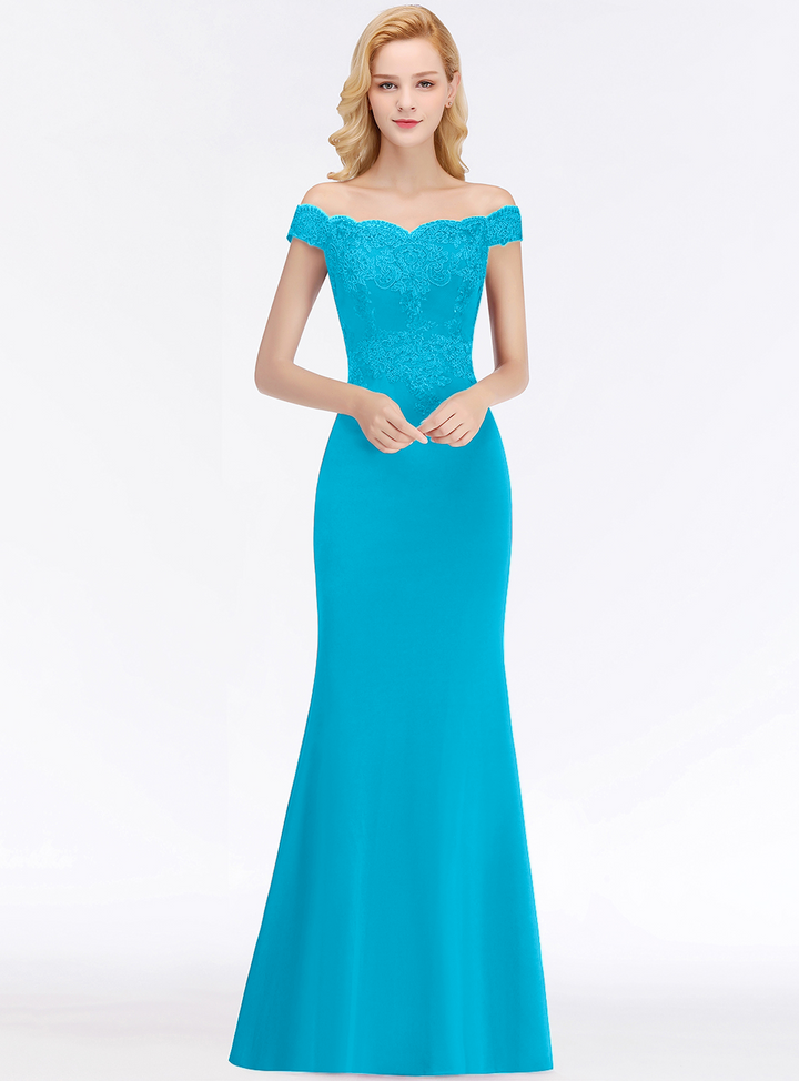 Mermaid Off-the-Shoulder Lace Floor-Length Dress with Appliques-koscy