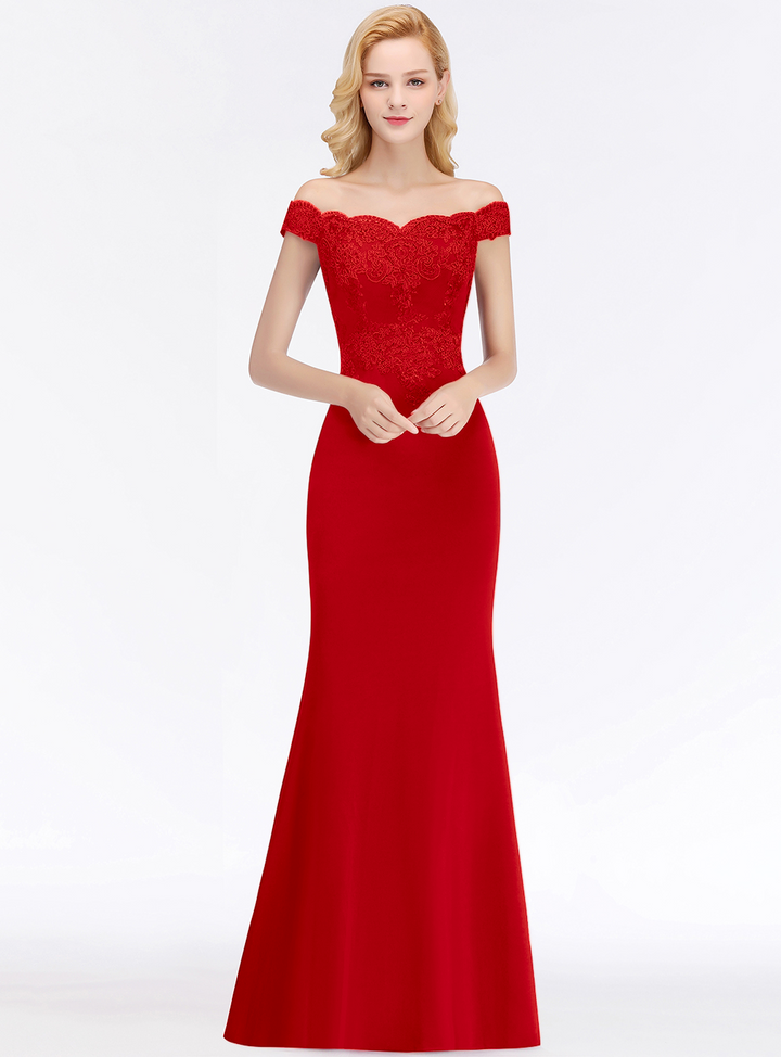 Mermaid Off-the-Shoulder Lace Floor-Length Dress with Appliques-koscy