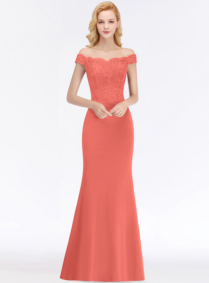 Mermaid Off-the-Shoulder Lace Floor-Length Dress with Appliques-koscy