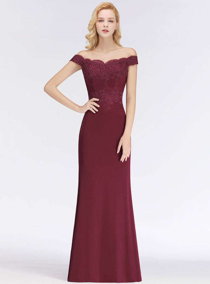 Mermaid Off-the-Shoulder Lace Floor-Length Dress with Appliques-koscy