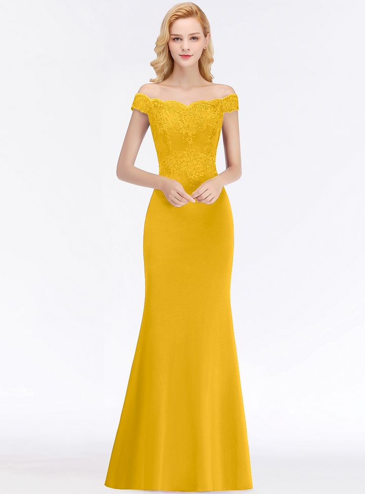 Mermaid Off-the-Shoulder Lace Floor-Length Dress with Appliques-koscy