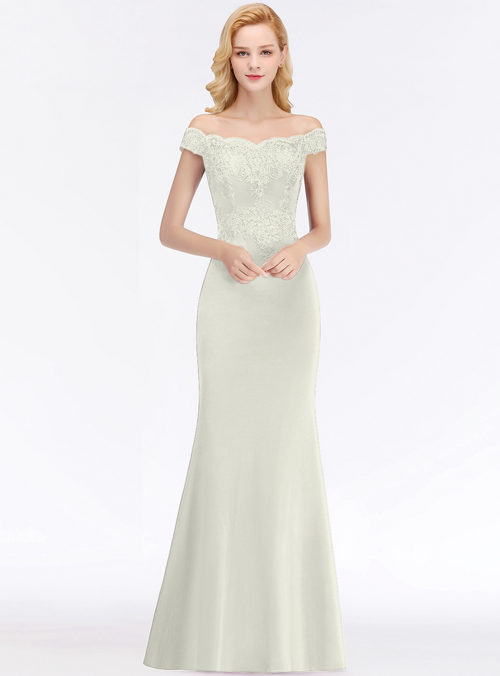 Mermaid Off-the-Shoulder Lace Floor-Length Dress with Appliques-koscy