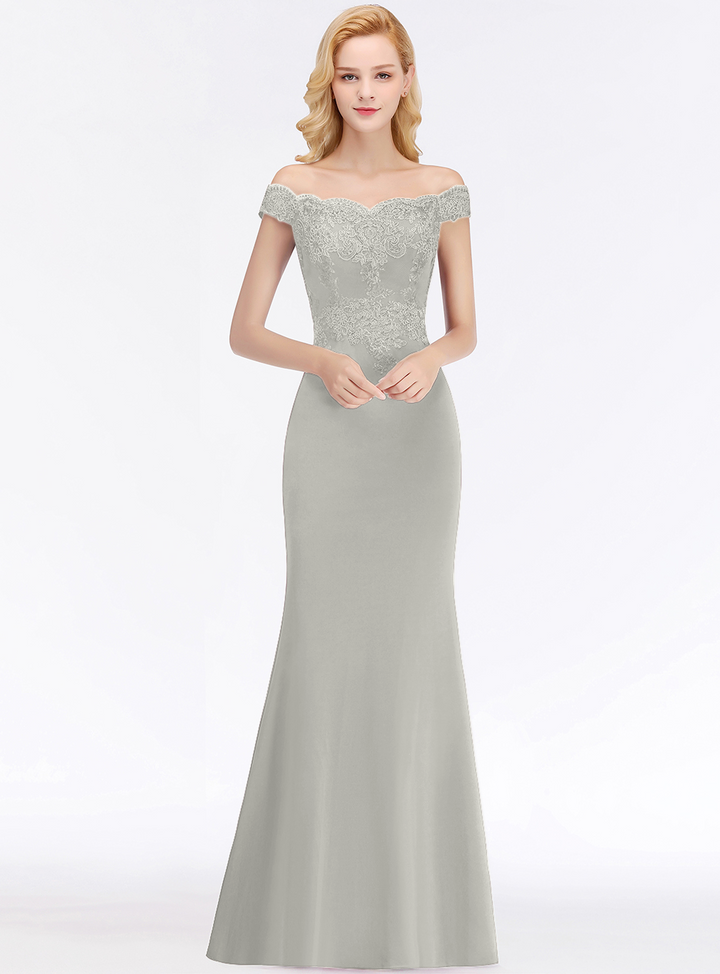 Mermaid Off-the-Shoulder Lace Floor-Length Dress with Appliques-koscy