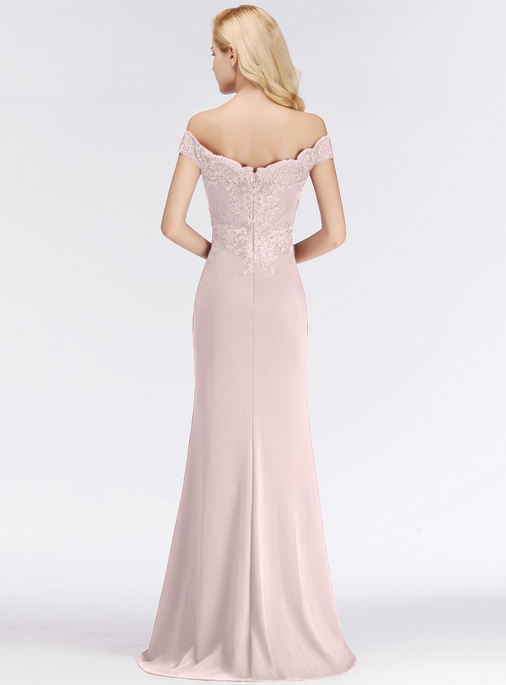 Mermaid Off-the-Shoulder Lace Floor-Length Dress with Appliques-koscy