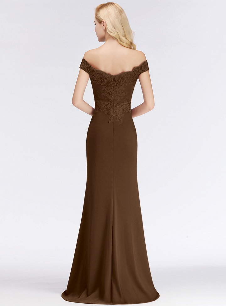 Mermaid Off-the-Shoulder Lace Floor-Length Dress with Appliques-koscy