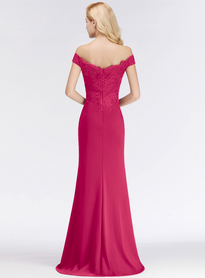 Mermaid Off-the-Shoulder Lace Floor-Length Dress with Appliques-koscy